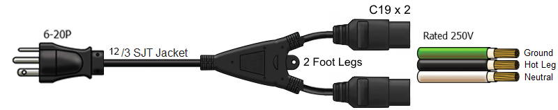 splitter power cord 6-20 to C19